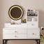 Bureau de coiffeuse avec miroir éclairé et prise de courant, coiffeuse de maquillage avec tiroirs et armoire