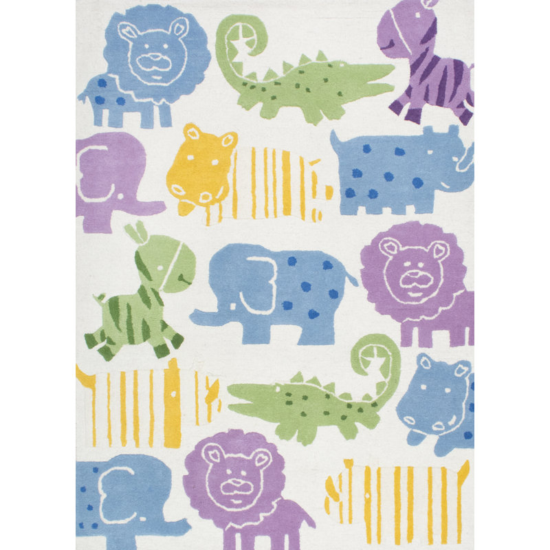 Tapis de la zone du royaume ivoire animal Kinder, Rectangle 5 pi x 7 pi
