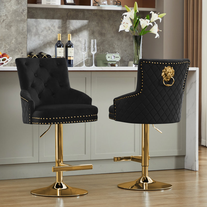  Tabouret de comptoir pivotant à hauteur réglable avec structure en métal Jakhai, Doré, Noir
