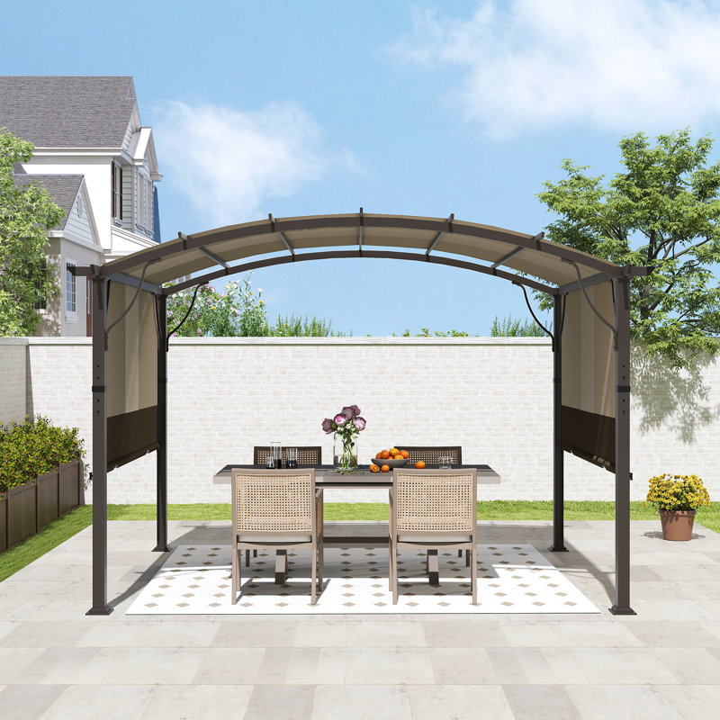 Pergola en aluminium avec auvent, Auvent brun / cadre brun, H 89,80 po x l 118,10 po x P 118,10 po