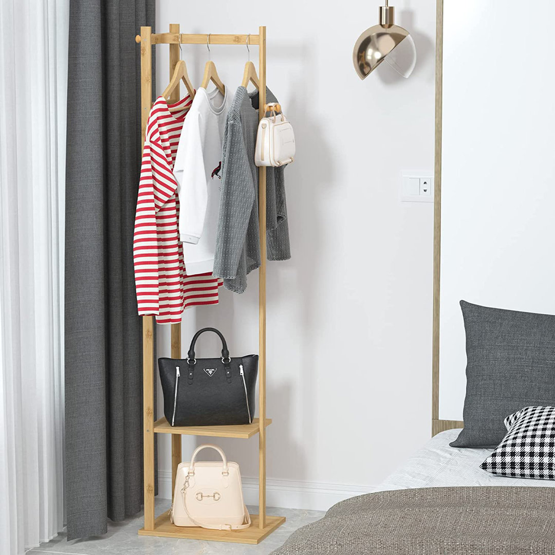 Levorne Solid Wood 3 - Hook Freestanding Coat Stand with Storage