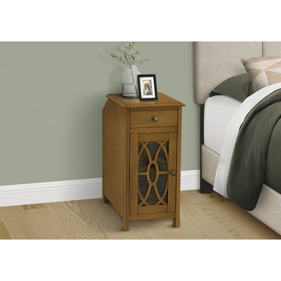 Table d'appoint, table d'appoint, table de bout, étroite, table de chevet, chambre à coucher, tiroir de rangement, lampe, placage brun