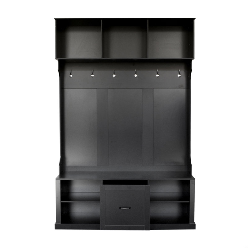 Hall Tree With 6 Hooks, Coat Hanger, Entryway Bench, 3-In-1 Design, A Spacious Drawer, Black