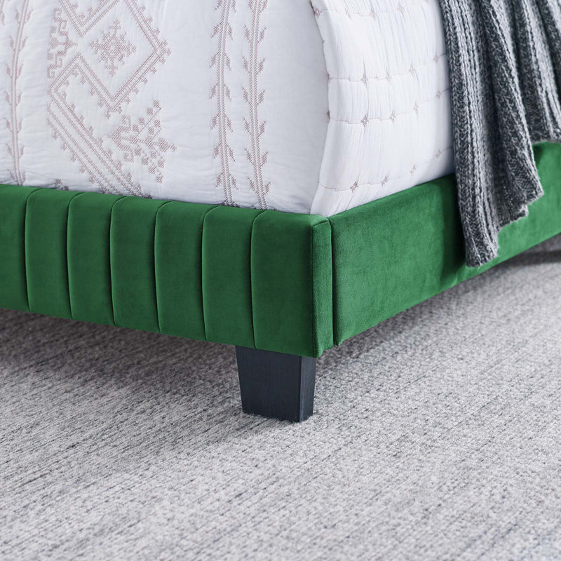 Celine Channel Tufted Performance Velvet Bed, Emerald, Queen