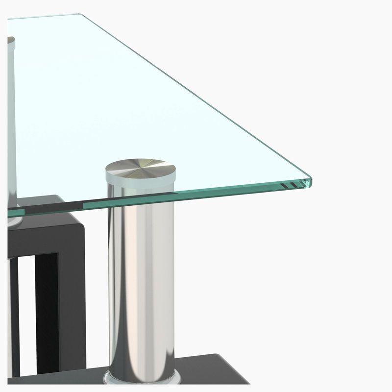 3-Piece Coffee Table,Square Glass Tea Table, Transparent/Black