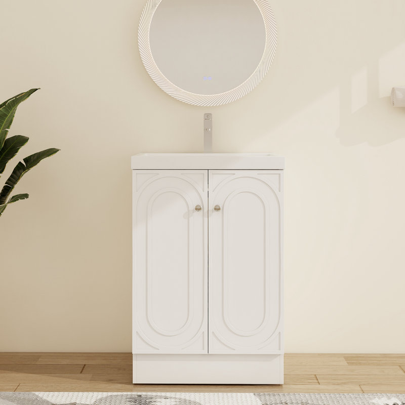 Meuble-lavabo simple autoportant 24 po avec plateau en résine Hunar, Blanc, 24''