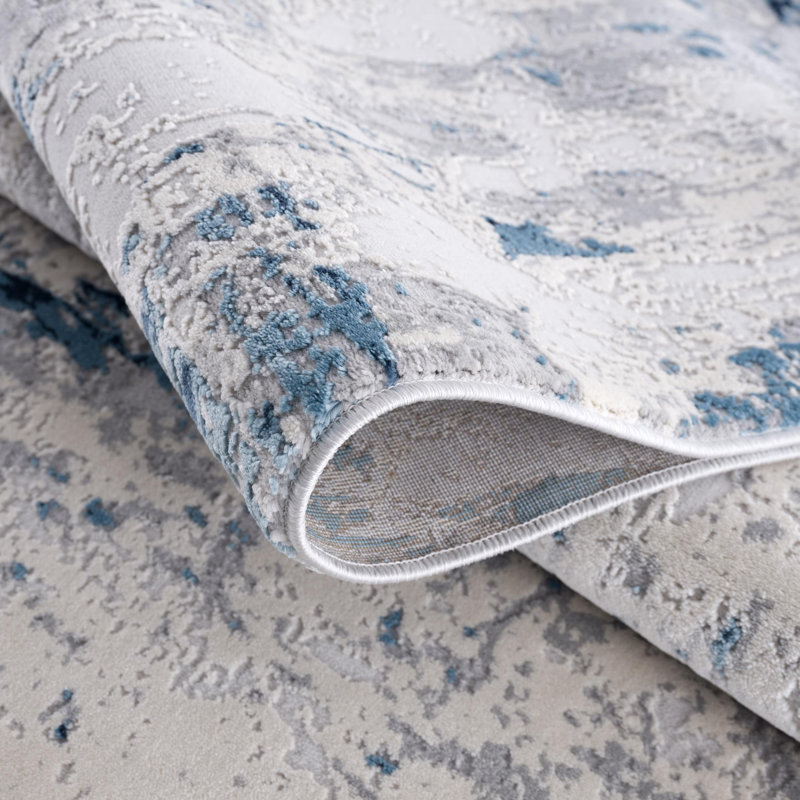 Rug Branch Amara 2' x 14' (2'3" x 14') Blue/Cream Abstract Indoor Runner Rug, Contemporary, Medium Pile, Stain-Resistant Hallway Carpet - Entryway, Mudroom, Bedroom, and Kitchen