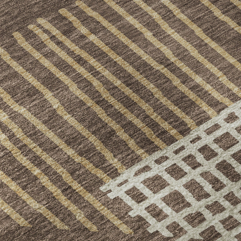 Premium Machine Washable Mayfield AMF2270 Striped Rug, 5' x 7'6", Brown
