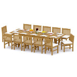 12 Seats 13 Pcs Grade-A Teak Wood Dining Set: 122" Atnas Double Extension Rectangle Table And 12 Devon Armless Chairs #11DV2800