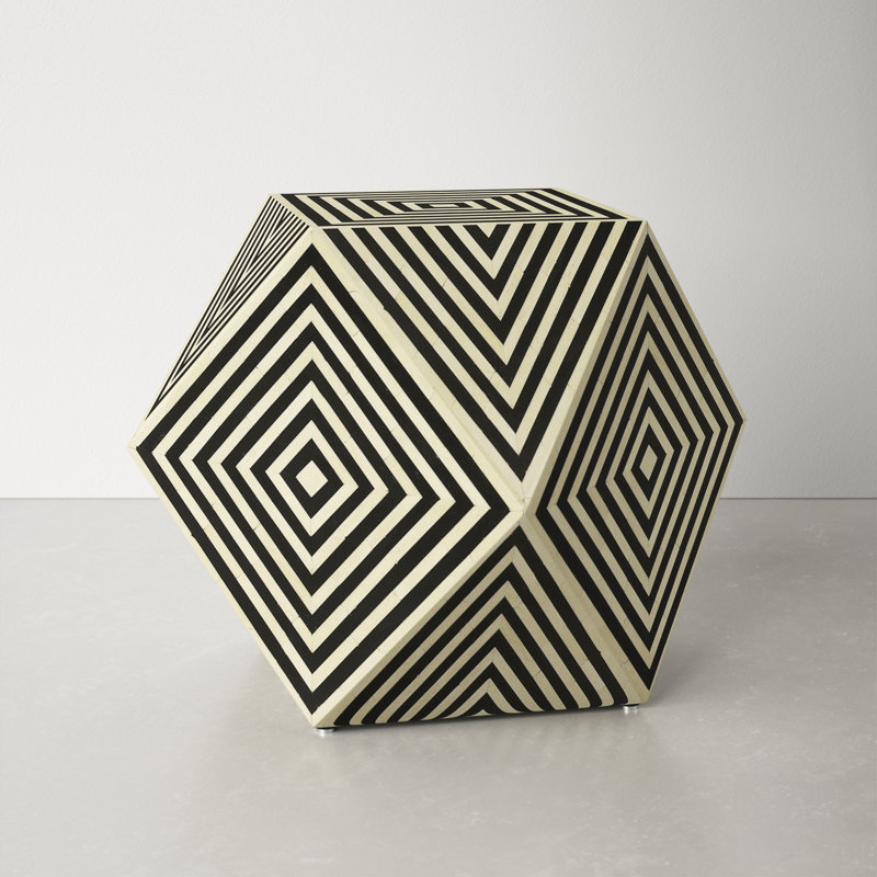Black and White Bone Inlay Geometric End Table