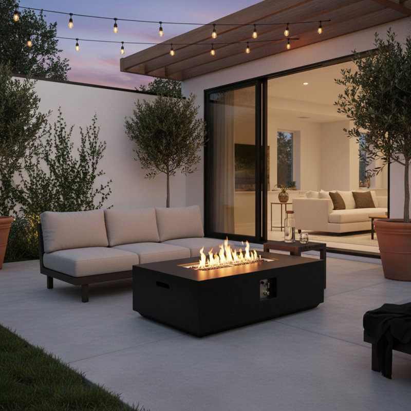 Concrete Propane Gas Fire Pit Table, Charcoal