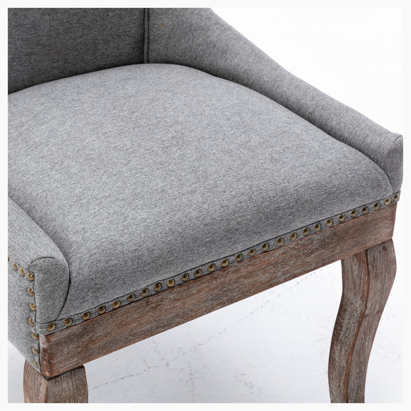 Bronze Nail Head Upholstered Side Dining Chair, Gray