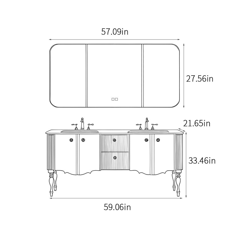 Armoire de salle de bain de style moderne et simple., H 33,46 po x l 59,06 po x P 21,65 po, Blanc cassé