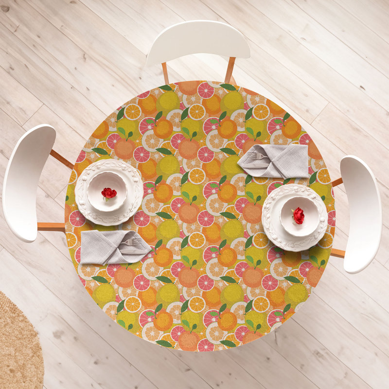 Winston Porter Tangerine Fitted Round Tablecloth Diameter Multicolor, 64.17" Round