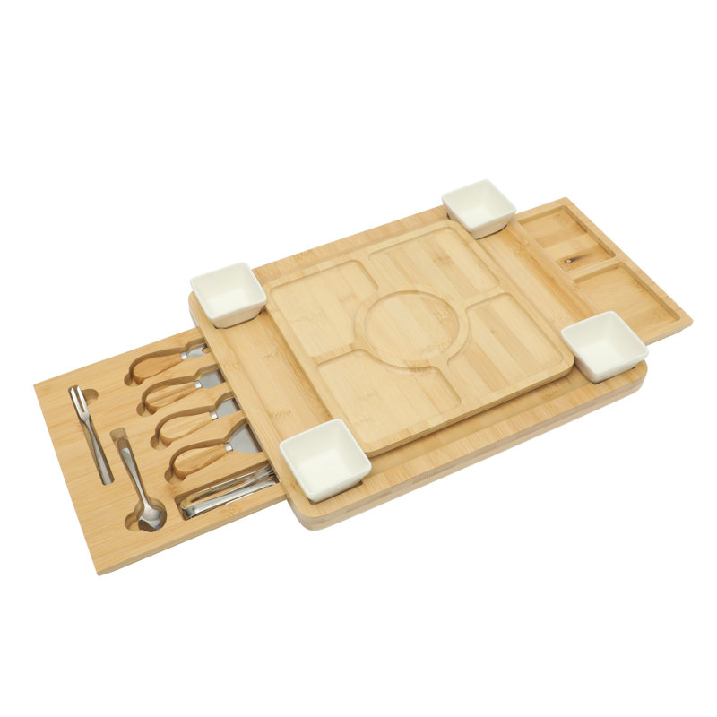 Ensemble de 18 planches de charcuterie en bambou Gibson Home Rustic Inspirations - Bols en céramique, ustensiles