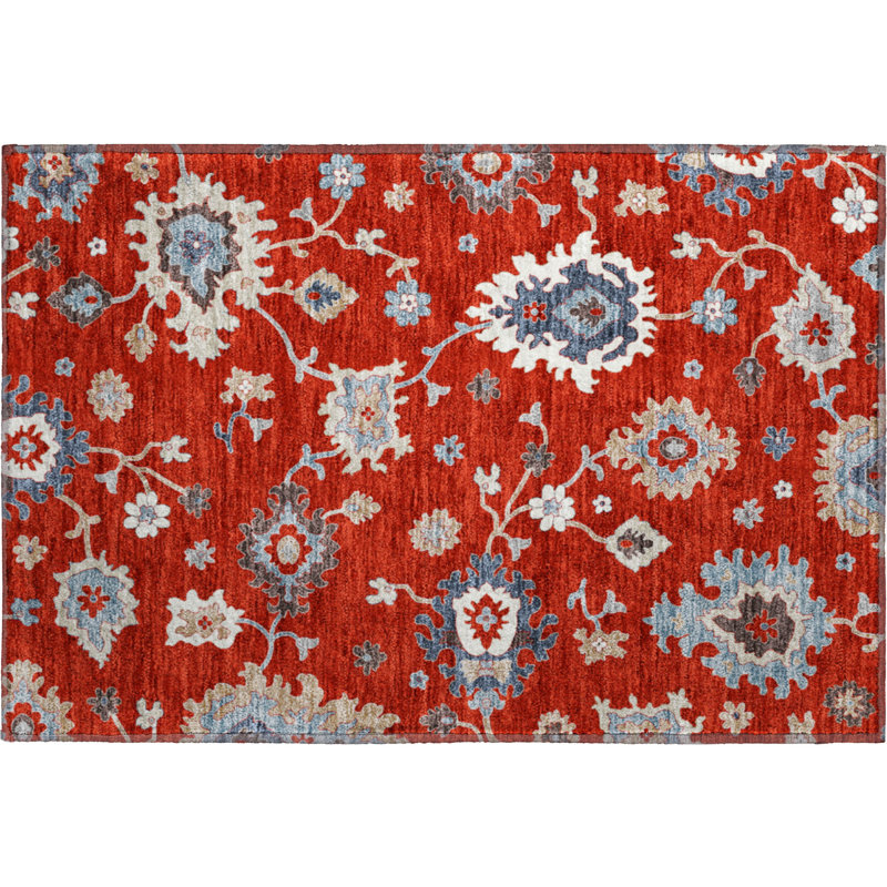 Premium Machine Washable Prisco Red Rug, Rectangle 1'8" x 2'6"