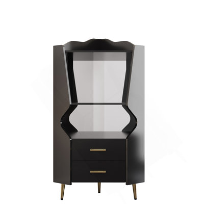 Corner Bar Cabinet With 2 Open Storage Shelves And 2 Drawers, Mirrored Back Sideboard Cabinet, High Feet/Legs For Easy Cleaning, Buffet Cabinet by Ebern Designs