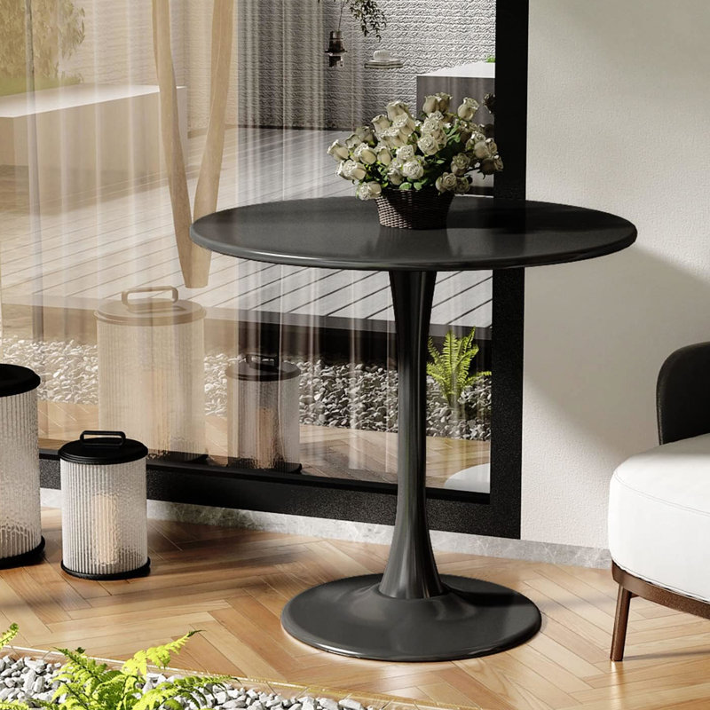 Table de salle à manger moderne 31,5 po, finition noire, base en métal, idéal pour les petits appartements, matériaux géométriques, nettoyage rapide