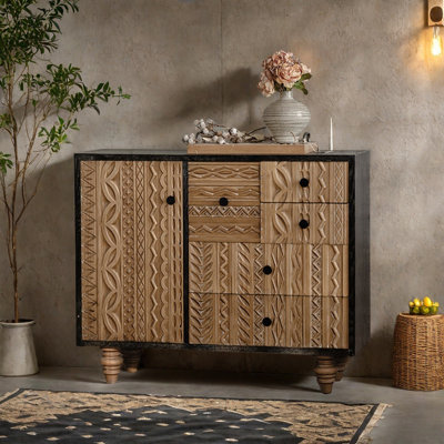 Retro Simple Carved Wooden Accent Cabinet