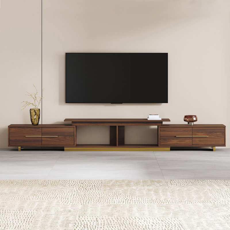 Expandable Tv Stand With Drawers, Contemporary Tv Stand With Up To 100“ Tv, Adjustable Length Entertainment Center, Mid-century Media Console For Living Room, Stainless Steel Base (expandable: 63.4 ”w - 94.5 "w)