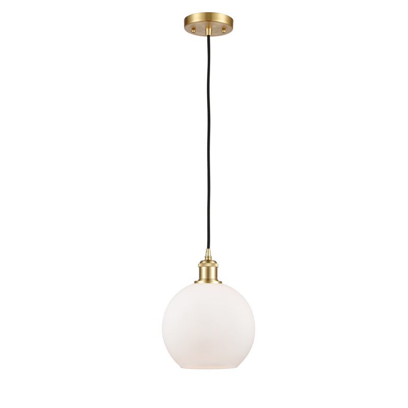 Luminaire suspendu sphère 1 lumière Baptista, Ampoule non incluse, Blanc mat, Or satiné