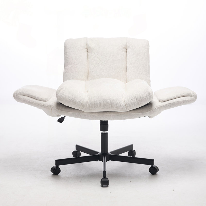 Chaise de bureau pivotante en chenille moderne avec accoudoirs multi-positions, Beige