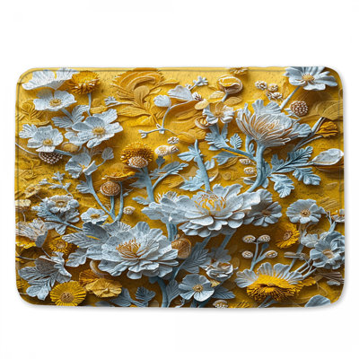 Tapis de bain jaune et bleu