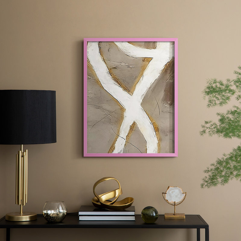 Impression abstraite encadrée «Cxxii» - prête à être accrochée - fabriquée aux États-Unis, H 10 po x P 8 po, Rose
