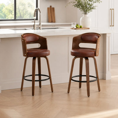 Tabourets de bar pivotants de 66 cm (26 pouces) avec pieds en bois massif et assise en polyuréthane
