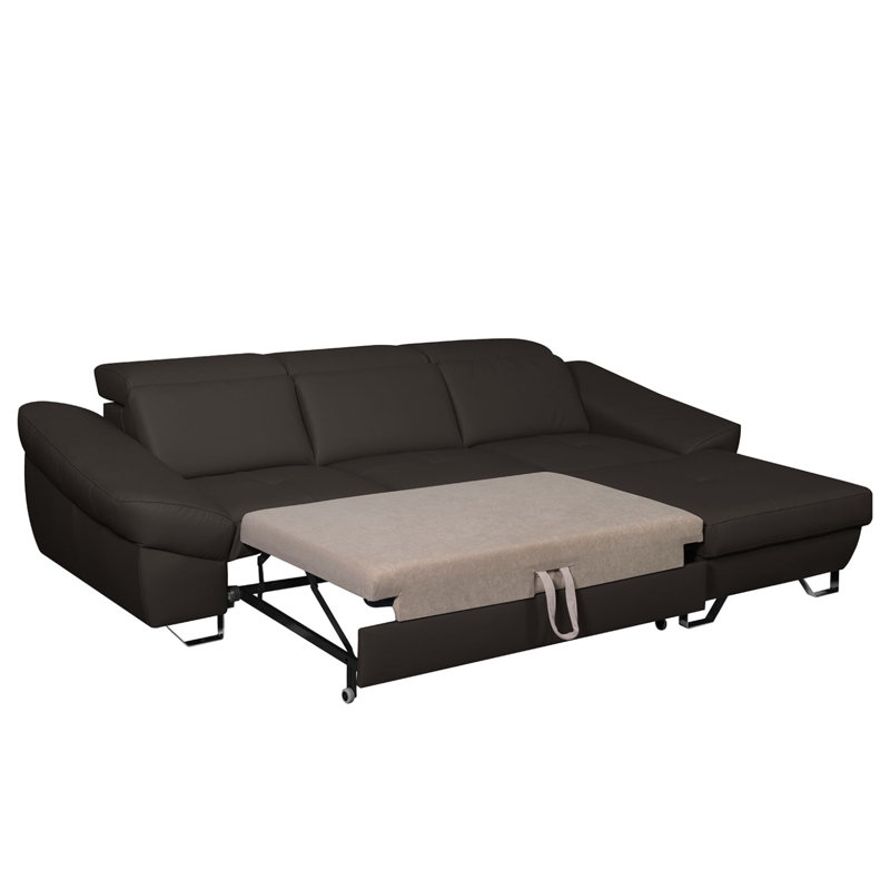 Monza Leather Corner Sofa with Sleeping Function and Underseat Storage, Brown, Right Hand Facing
