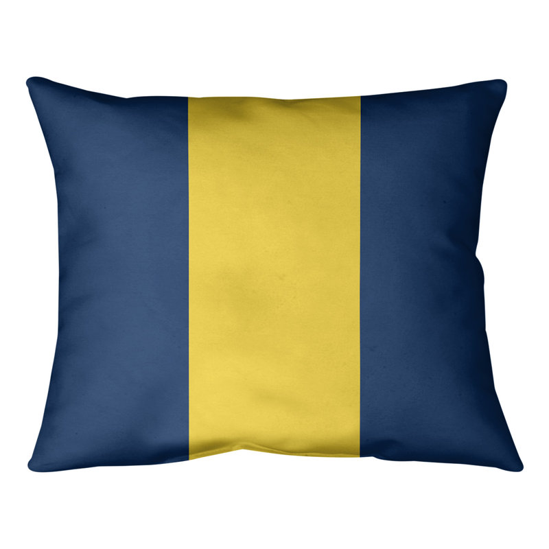Reversible Throw Pillow, 14" x 20", Navy Blue/Yellow/Navy Blue, Polyester/Polyfill