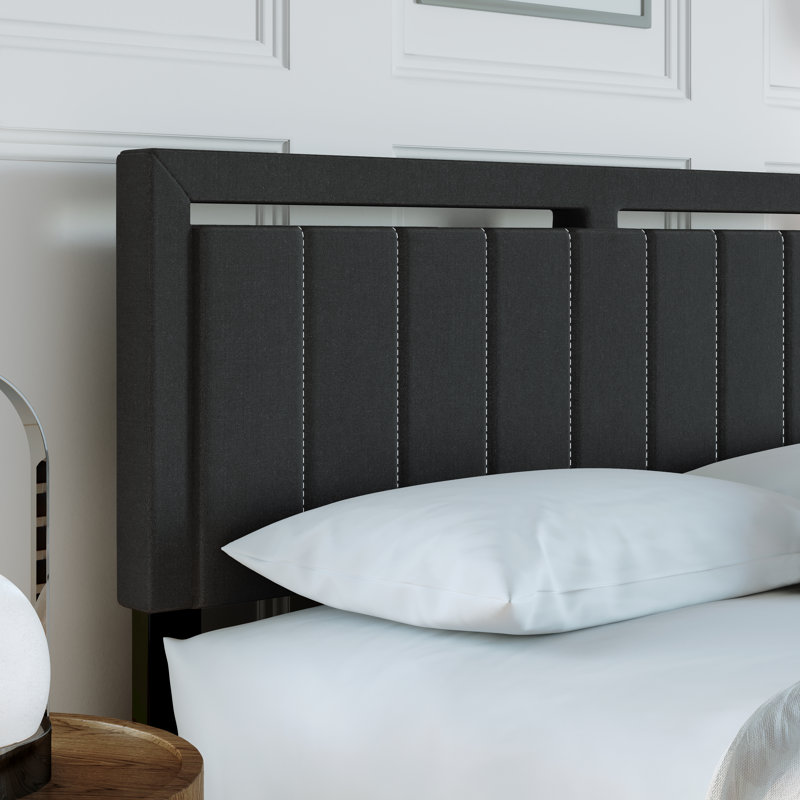 Base de lit tapissier Senata Linen, Gris anthracite, Grand