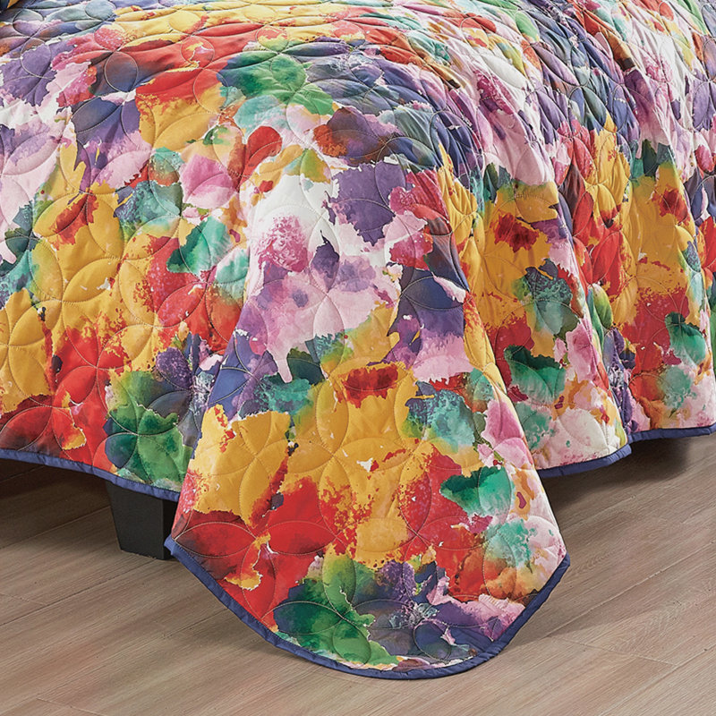 Ensemble de couvre-lit 3 pièces en microfibre à imprimé aquarelle réversible multicolore, grand, Grand lit