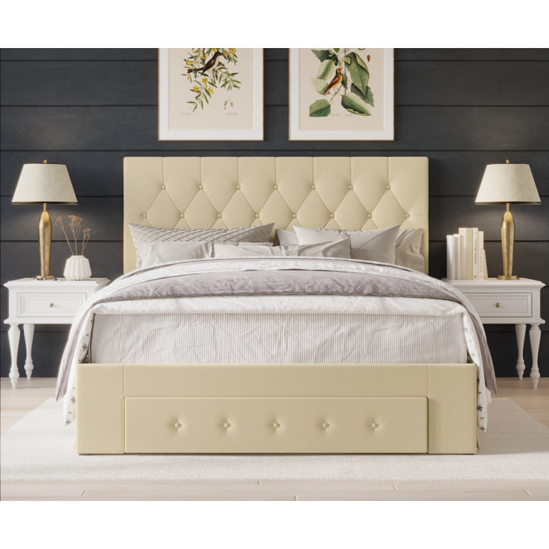 Lit à panneaux tapissier Allegretto, Très grand, Beige