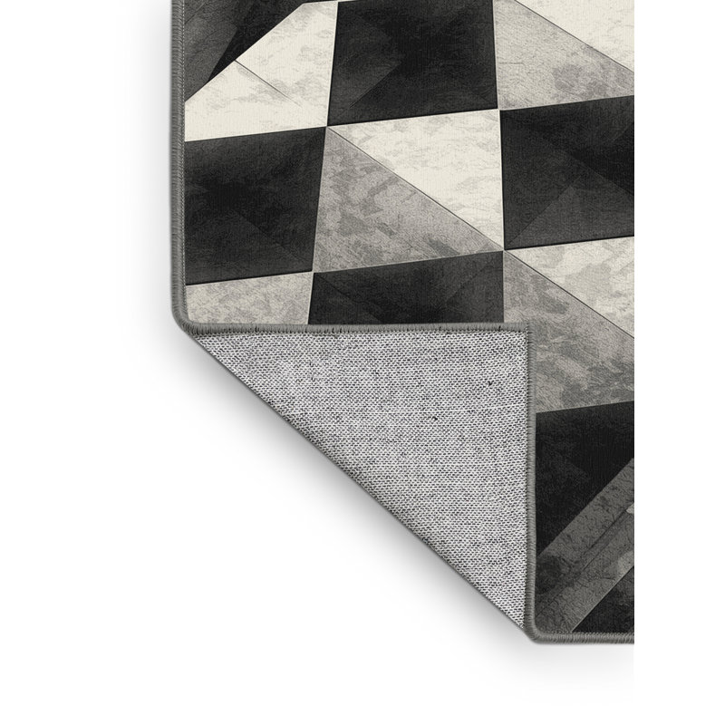 Machine Washable Pahola Art Deco Geometric Rug in Gray – Gray Binding, 8 x 12