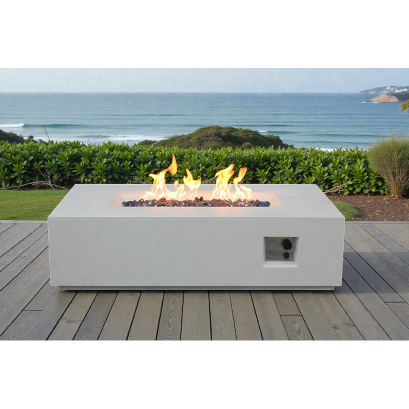 The Ember Crest Gas Concrete Fire Table Antique White Rectangle Propane Gas Table, White