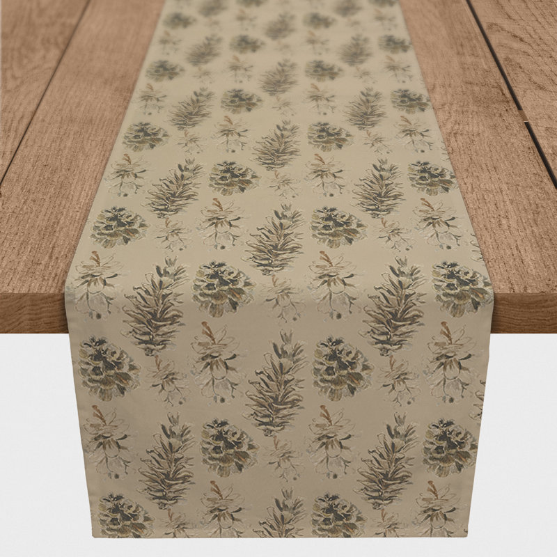 Chemin de table en pommes de pin sur fond blanc, Brun, 90 po x 16 po