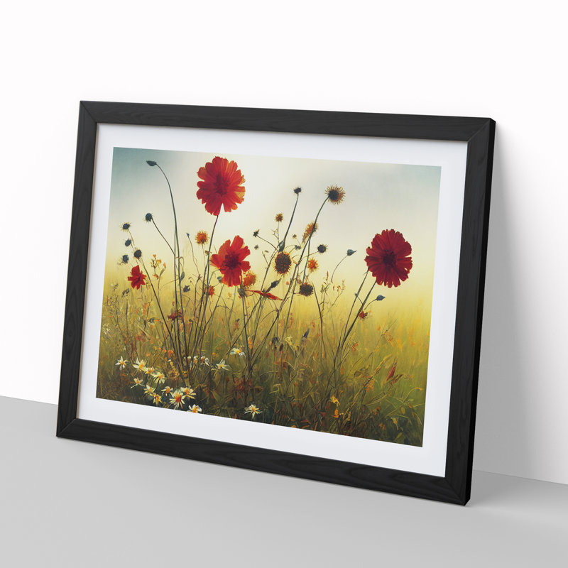 Great Wildflowers Floral - Single Picture Frame Painting, Black, 46cm H x 64cm W x 2cm D