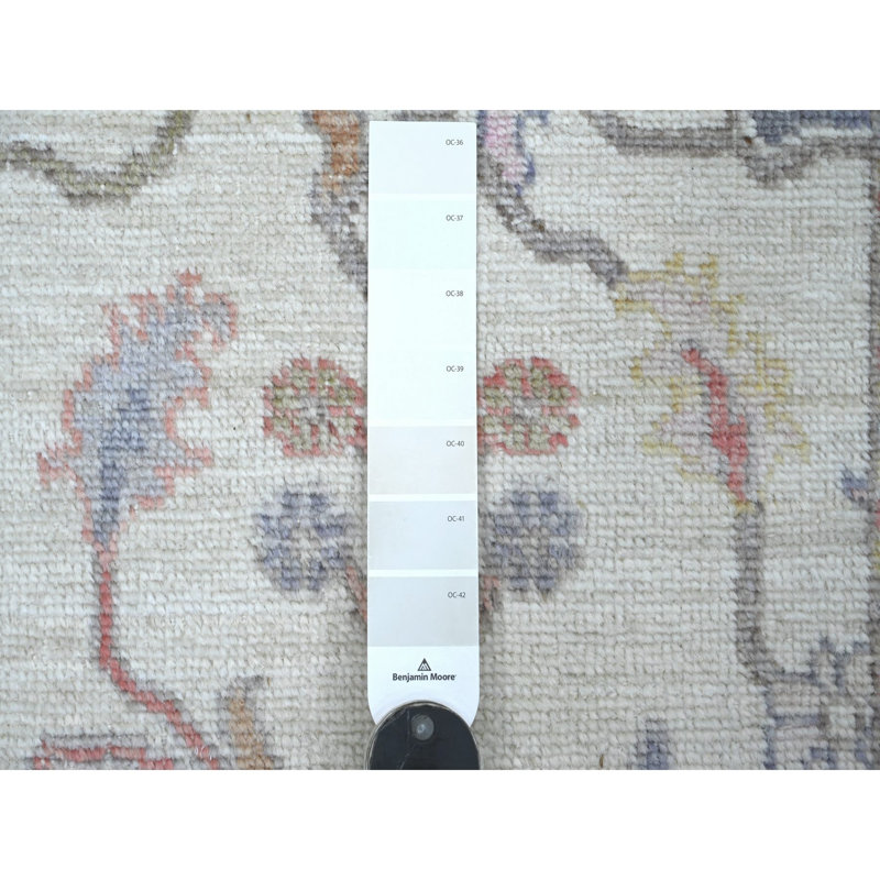 Tapis marguerite blanche 2 pi 10 po x 20 pi 7 po Oushak angora afghan avec motif de feuilles partout, noué à la main, 100% laine, colorants végétaux, tapis XL, tapis oriental