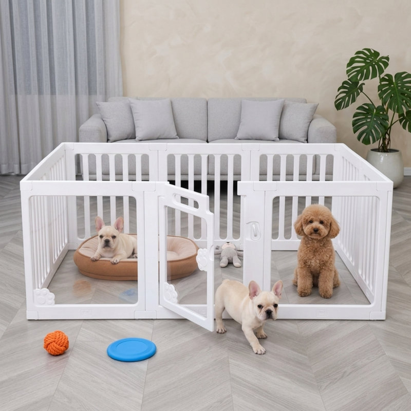 Enclos pliable pour petits chiens, idÃ©al pour contenir les chiots, convient Ã©galement aux chats ou aux lapins, peut servir d'espace de mise bas Ã  l'intÃ©rieur grÃ¢ce Ã  sa porte, la configuration comprend sept panneaux et trois panneaux