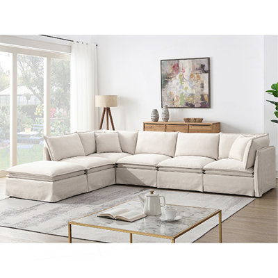 Canapé modulaire 125,5 po avec repose-pieds mobile, siège en L 6 places, siège large, combinaison libre, canapé surdimensionné en chenille pour salon et appartement, 2 couleurs