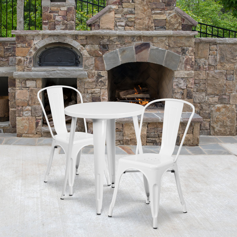Brinson Round Steel Bistro Set, White, 24"