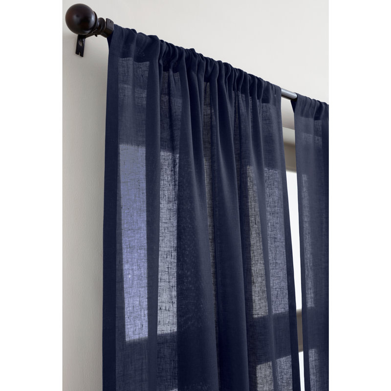 Sheer Curtain with Rod Pocket, Navy, 52" W x 120" L