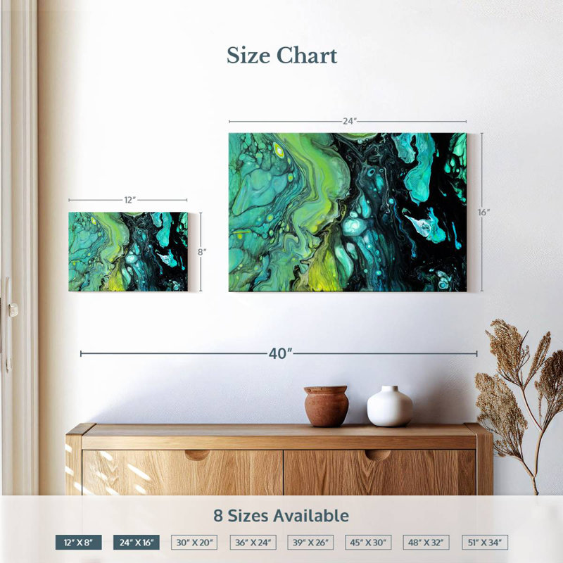 Avery abstrait noir et vert, H 16 po x l 24 po