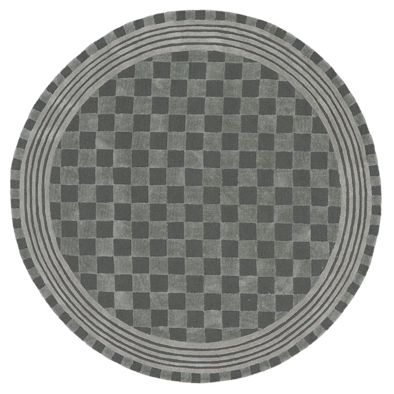 Sage Green Tonal Check Rug, Round 6'