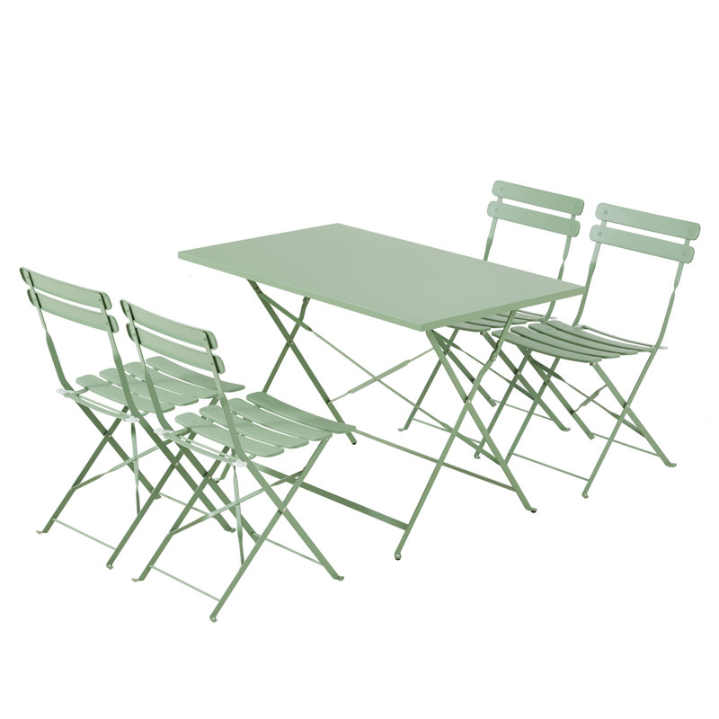 5-piece Foldable Patio Bistro Set With Rectangular Table And Chairs, Weather-resistant Iron Outdoor Dining Set For 4 People, Outdoor Table And Chairs For Patio, Yard, Indoor