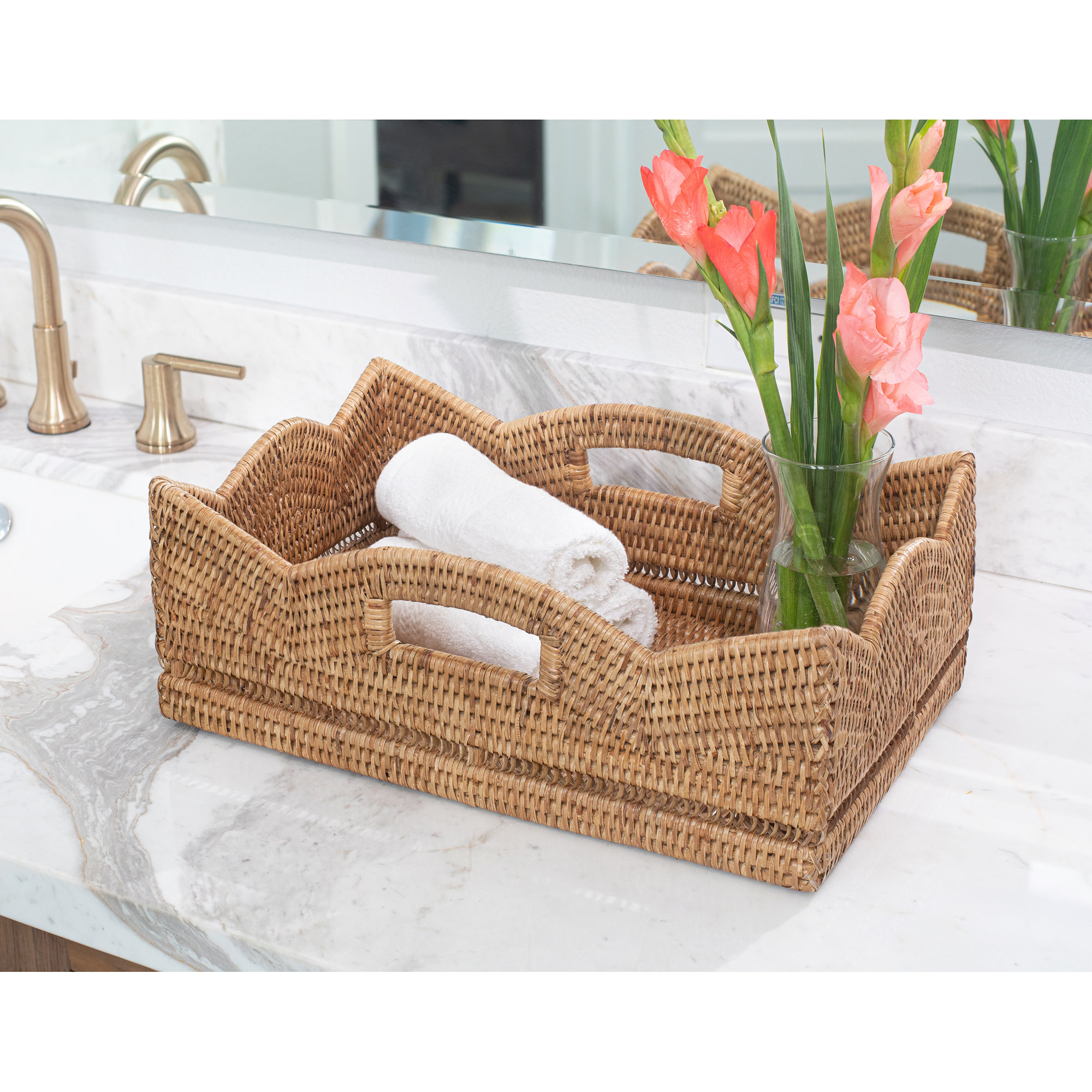 Handmade Coastal Rattan Basket With Handles 1, Brown