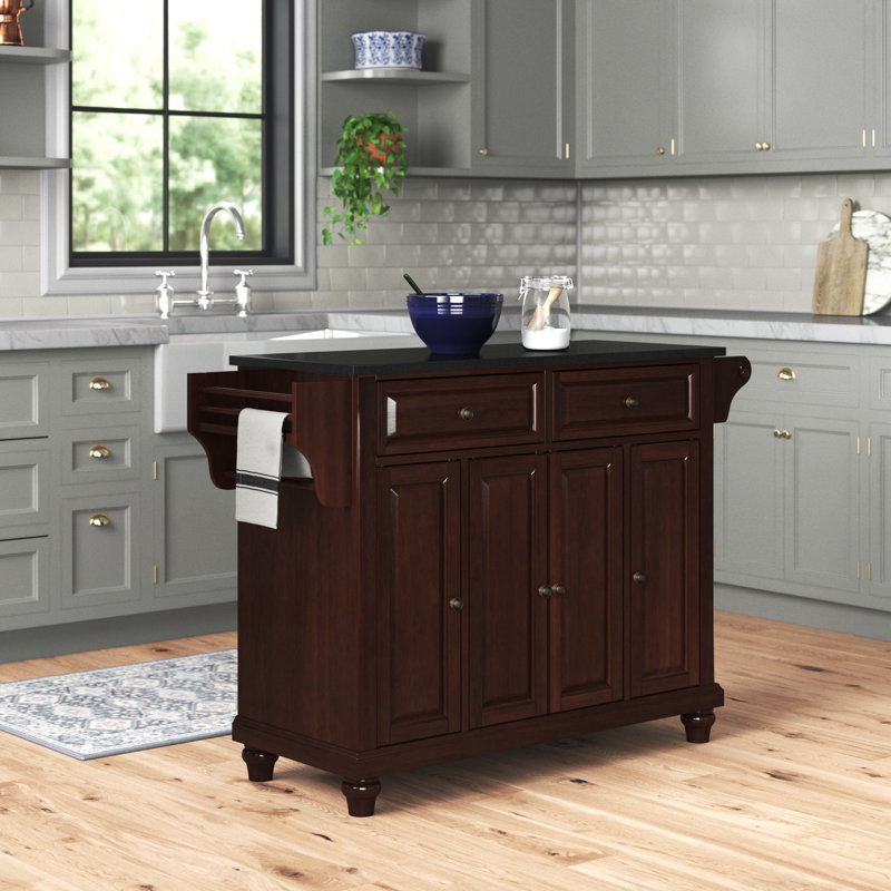 Van Kitchen Cart, White, Black Granite