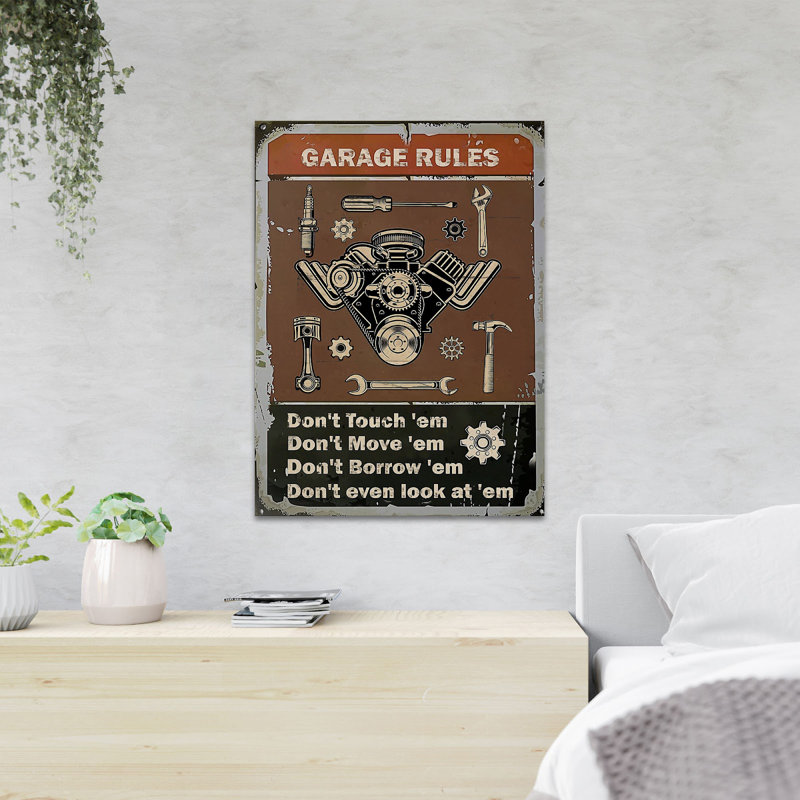 Car Fixing Tools - Garage Rules Don’T Touch 'Em Don't Move 'Em - 1 Piece Rectangle Graphic Art Print On Wrapped Canvas