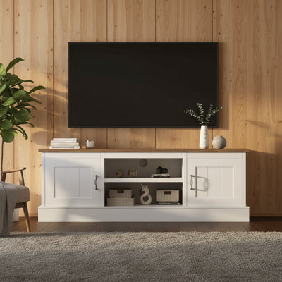Farmhouse TV Stand, With Storage Cabinets